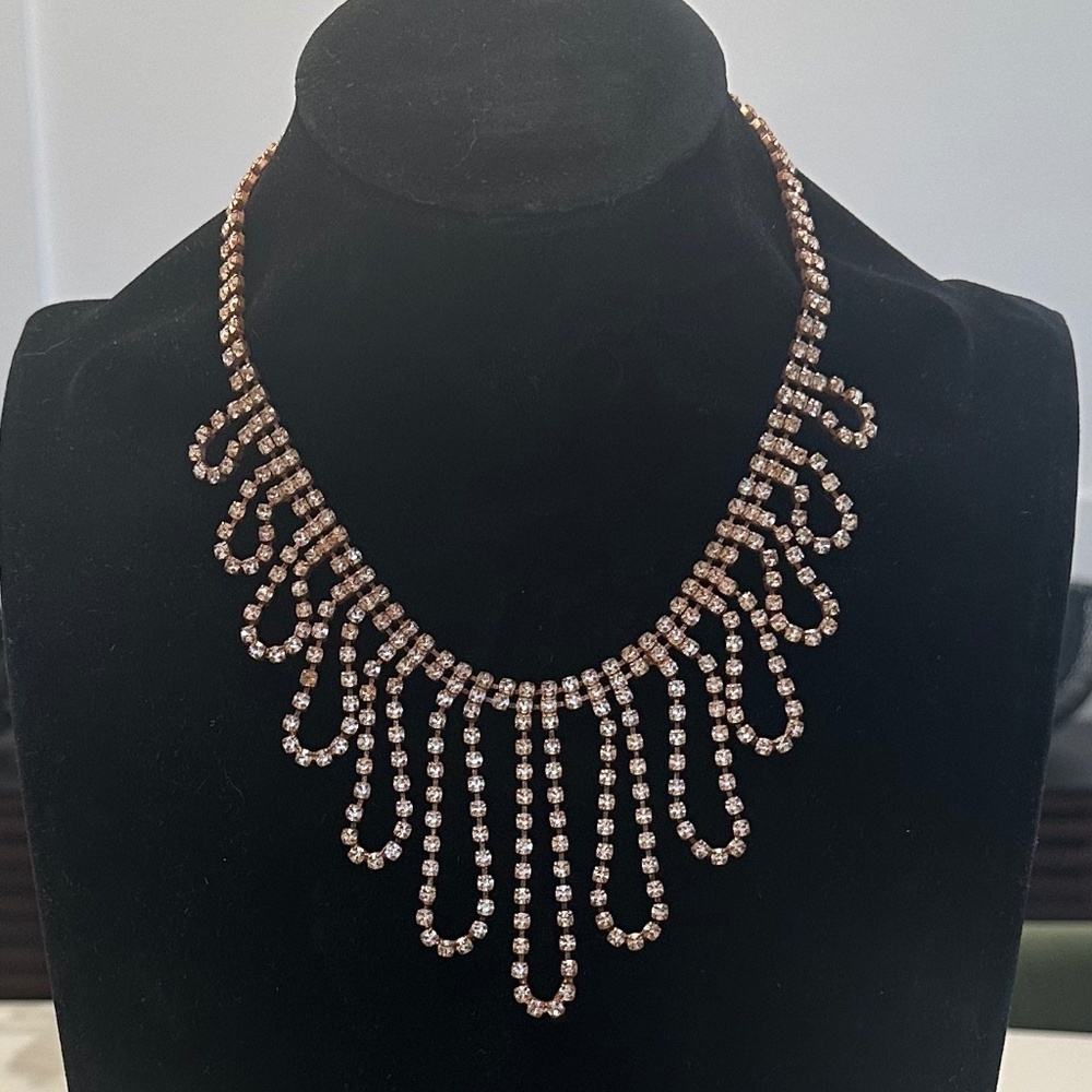 TOVA - Luxe Cinnamon Patina Crystal Fringe Statement Necklace
